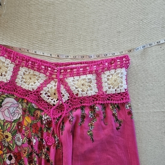 CONVERTIBLE Crochet Top Pink Floral Midi Dress Maxi Skirt Size M - Picture 12 of 16